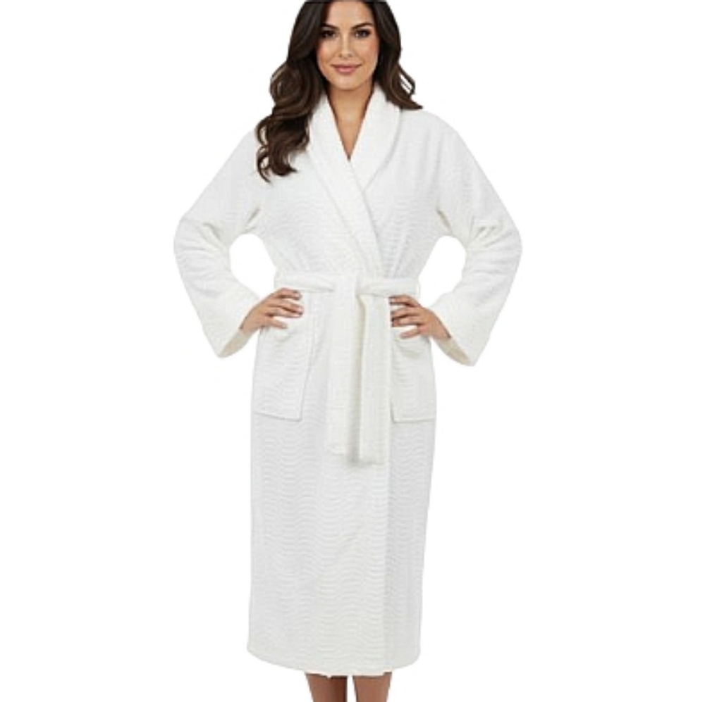 Natori White Ultra Plush Sherpa Robe Textured Swirl Cowl Coller Pockets Small